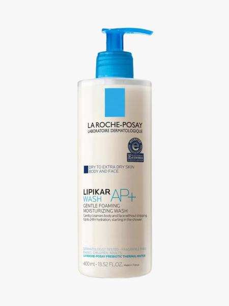 La Roche-Posay Lipikar AP Moisturizing Body & Face Wash in branded component on a light gray background